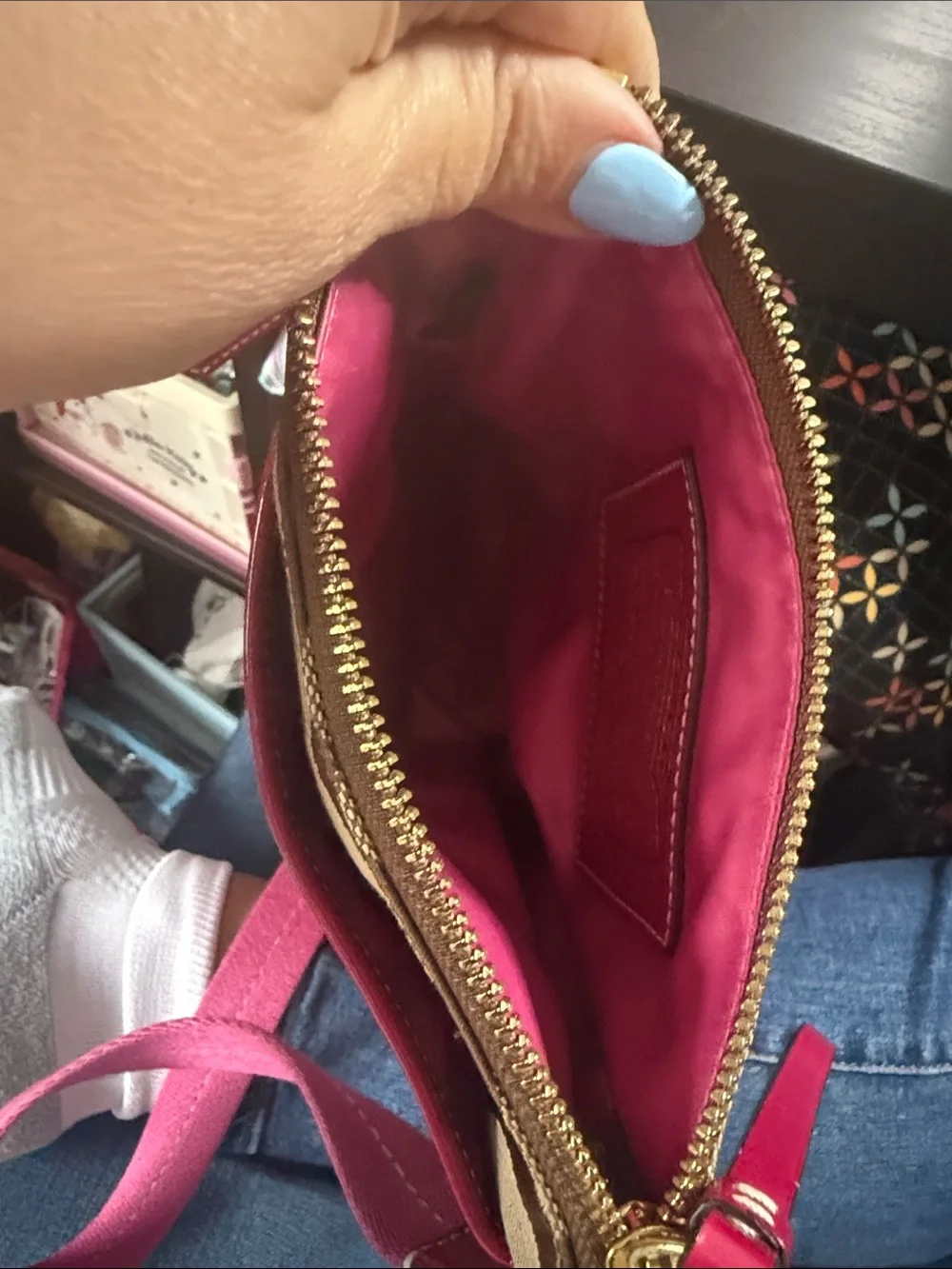 Coach Vintage Signature Stripe Canvas Crossbody with Pink Leather Trim